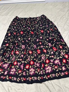 Liz Baker Black A-Line Skirt with Red & Purple Floral Print